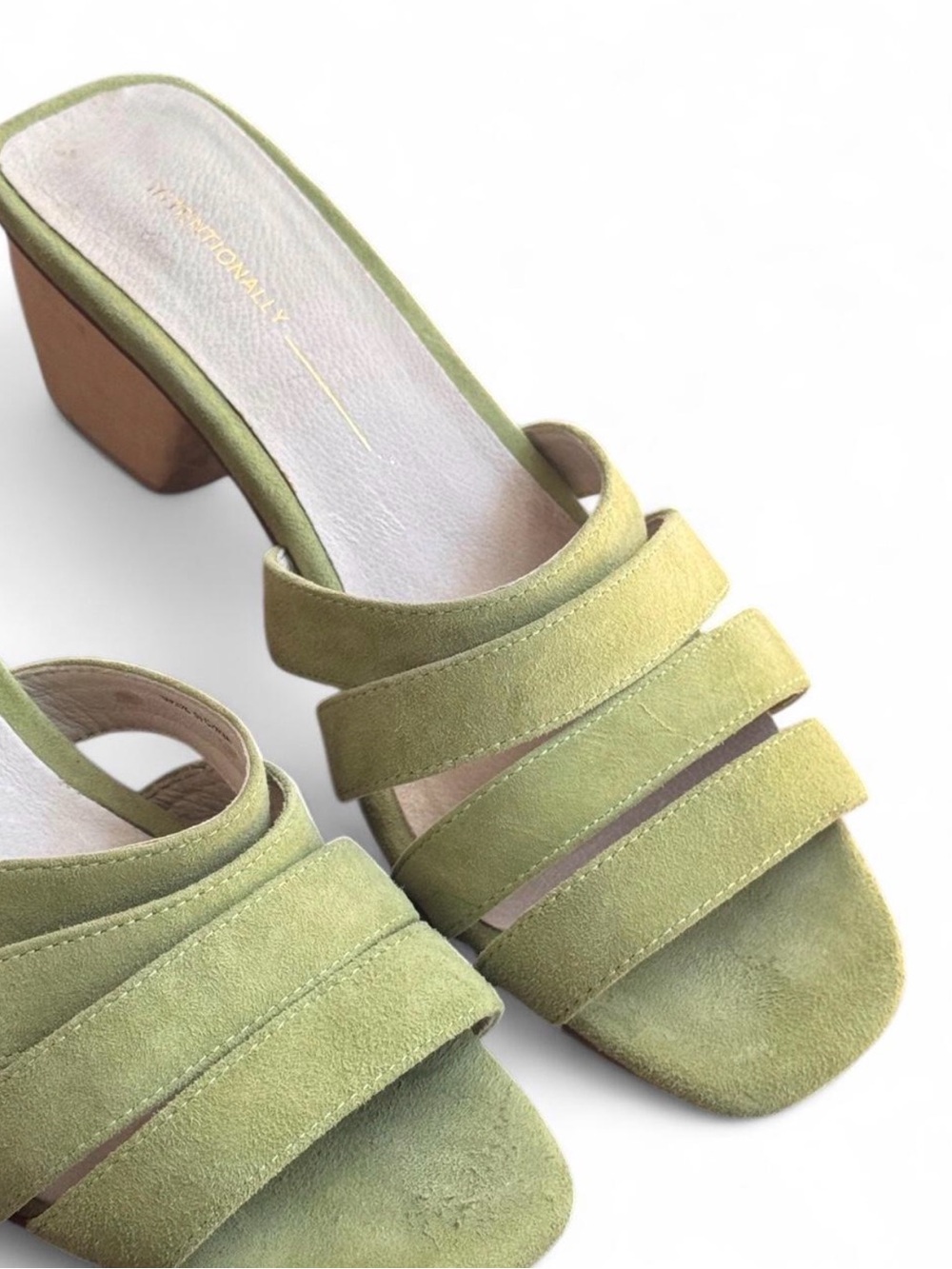 Anthropologie Pistachio Green Suede Block Heels